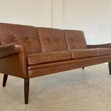 Vintage Danish retro Svend Skipper 3 person sofa in chestnut brown leather