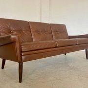 Vintage Danish retro Svend Skipper 3 person sofa in chestnut brown leather