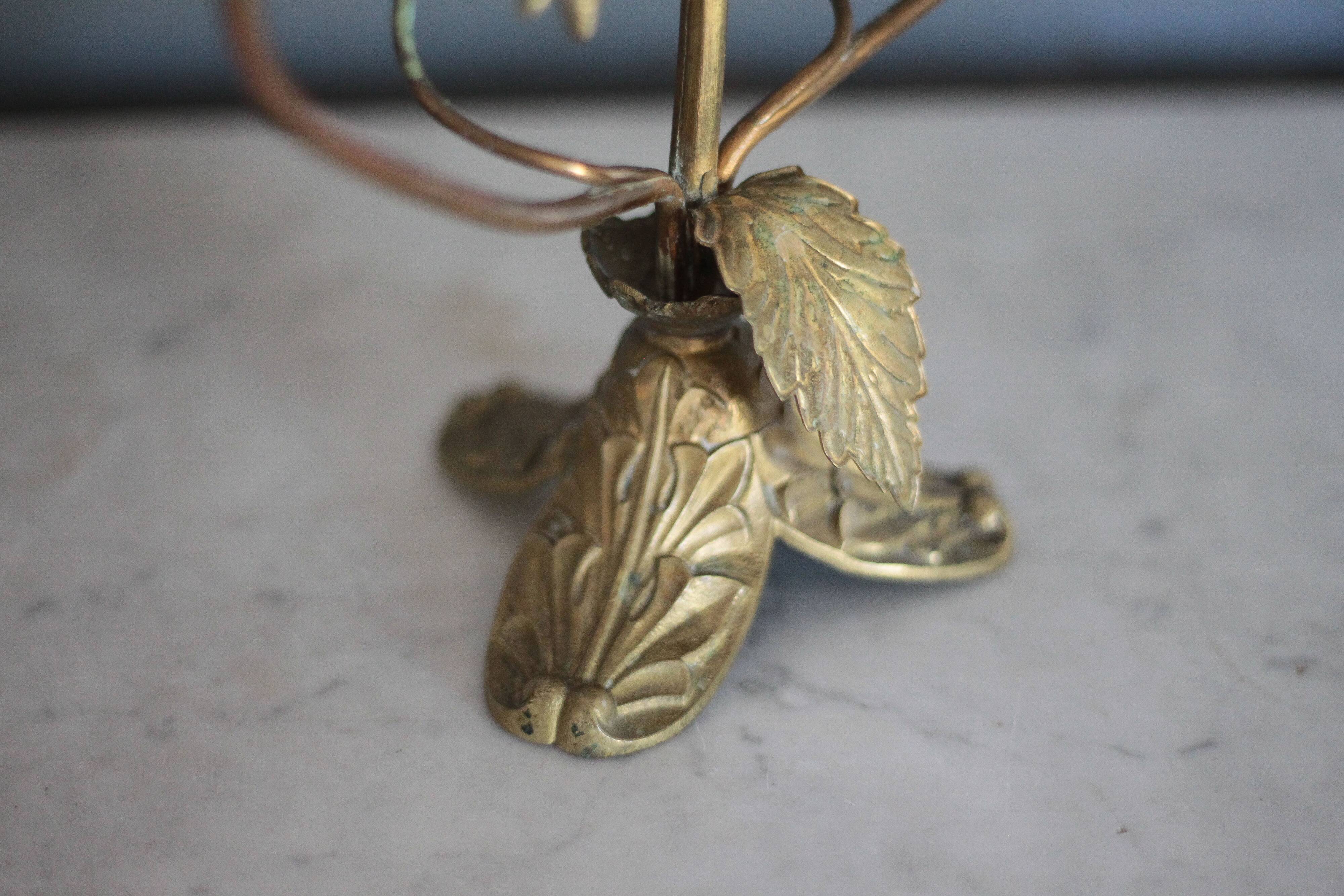 Brass candelabra with flowers, 3 candlesticks, church candle holder