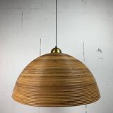 Lampe à suspension XL 71 cm en roseau, rotin, bambou et laiton, Italie