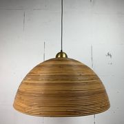 XL 71 cm Pencil Reed, Rattan, Bamboo and Brass Pendant Hanging Lamp, Italy