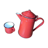 Théière tasse en métal émaillé rouge ancienne vintage dp 11210021