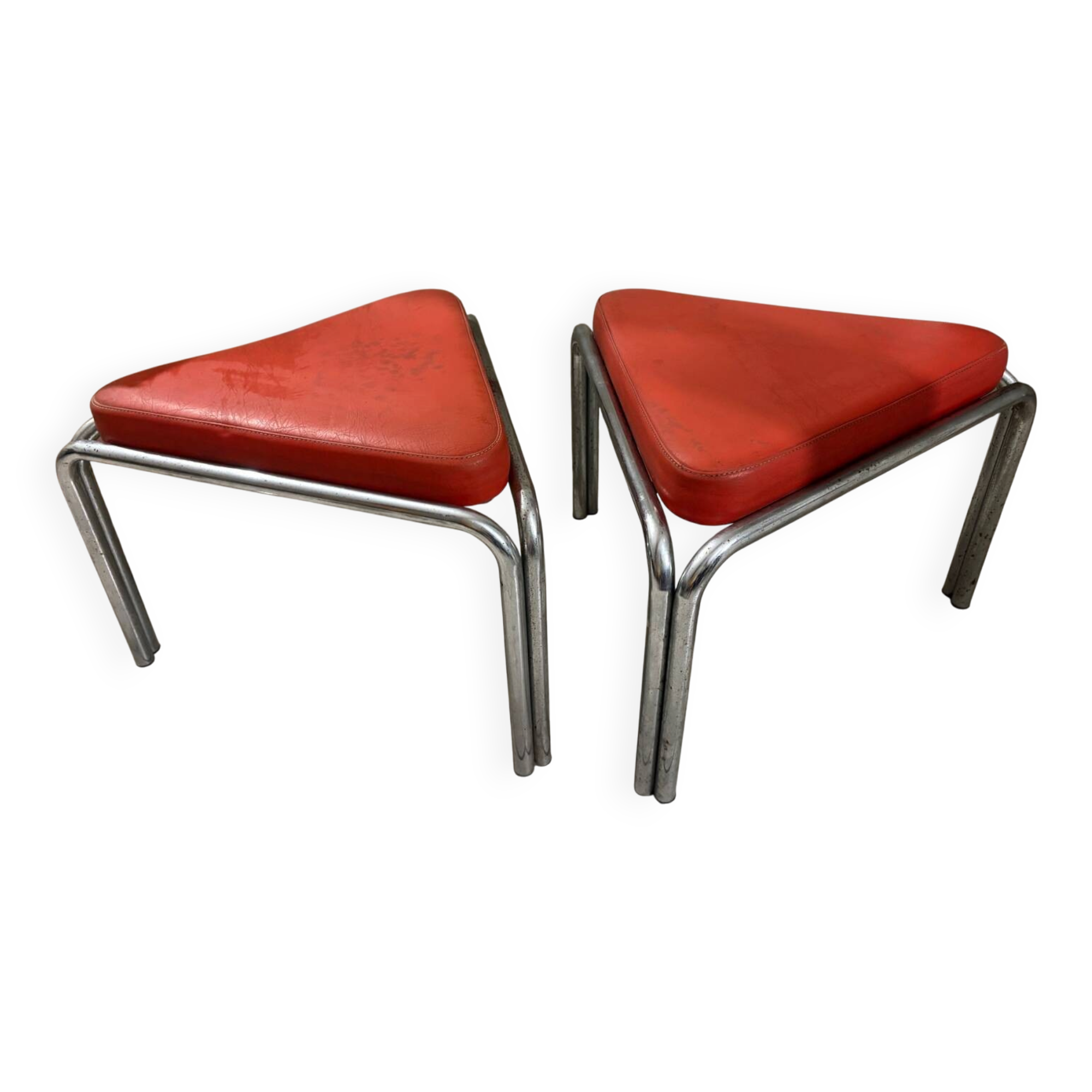 Vintage Bauhaus orange triangular stools