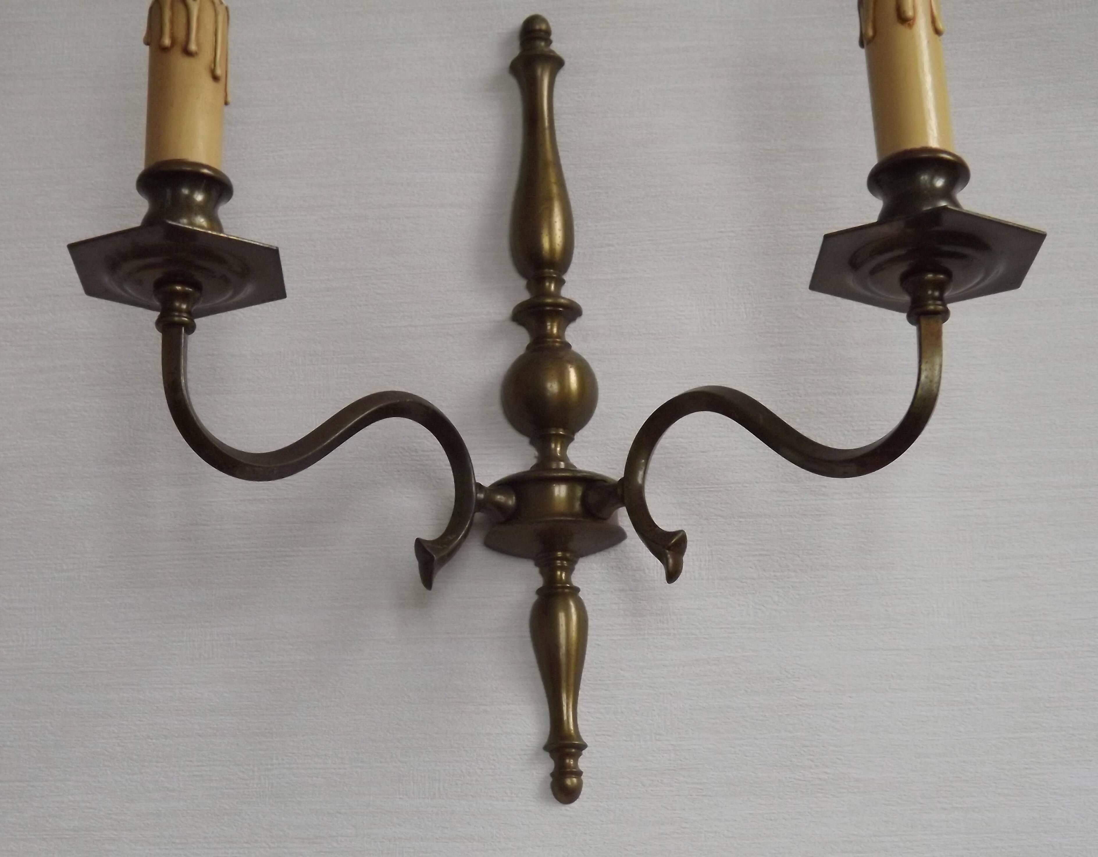 Pair of Double French Vintage Bronze Effect Metal Flemish Wall Lights