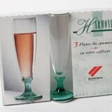 Set of 3 Vintage Green Stem Champagne Flutes: Bormioli Rocco Harmonia, 1990