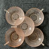 5 art deco cups pink old glass