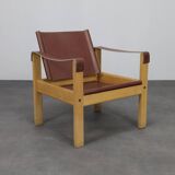 Set of 2 lounge chairs in teak and saddle leather by Karl Heinz Bergmiller for Escriba, Brazil, 1970s