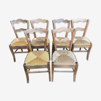 6 chaises paillées rustiques en frêne