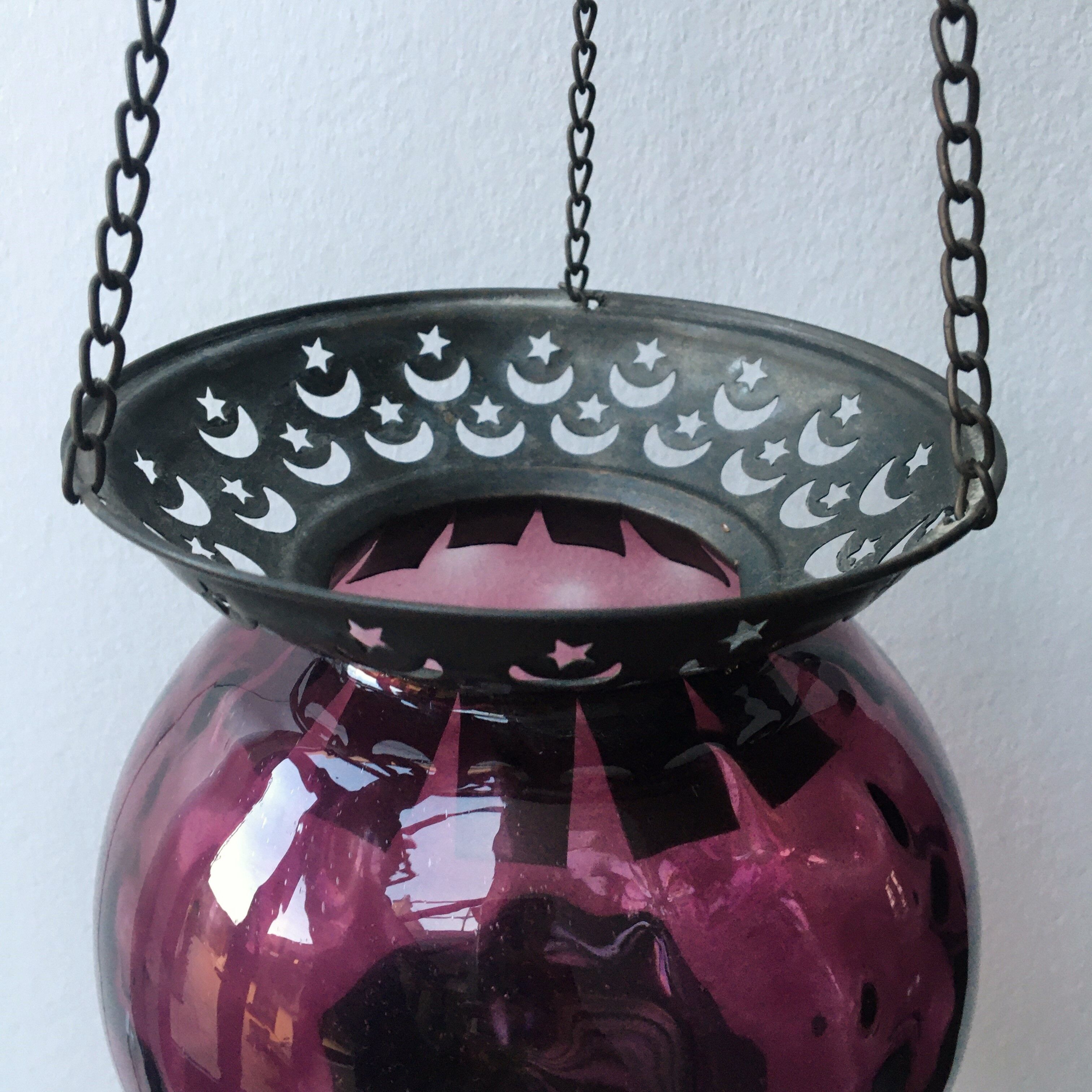 Lantern suspension blown glass purple and metal