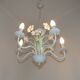 French Vintage 5 Light White Metal Chandelier With Pretty Pink Flowers