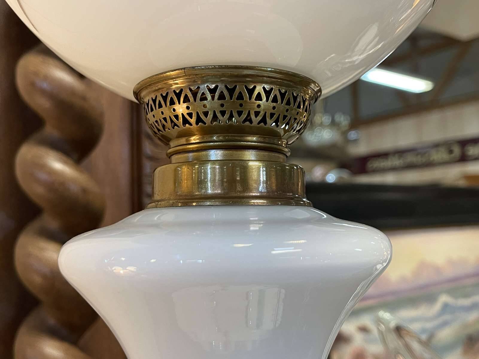 Napoleon III lamp in white opaline and painted with floral decoration - late 19th century