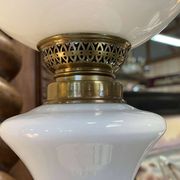 Napoleon III lamp in white opaline and painted with floral decoration - late 19th century