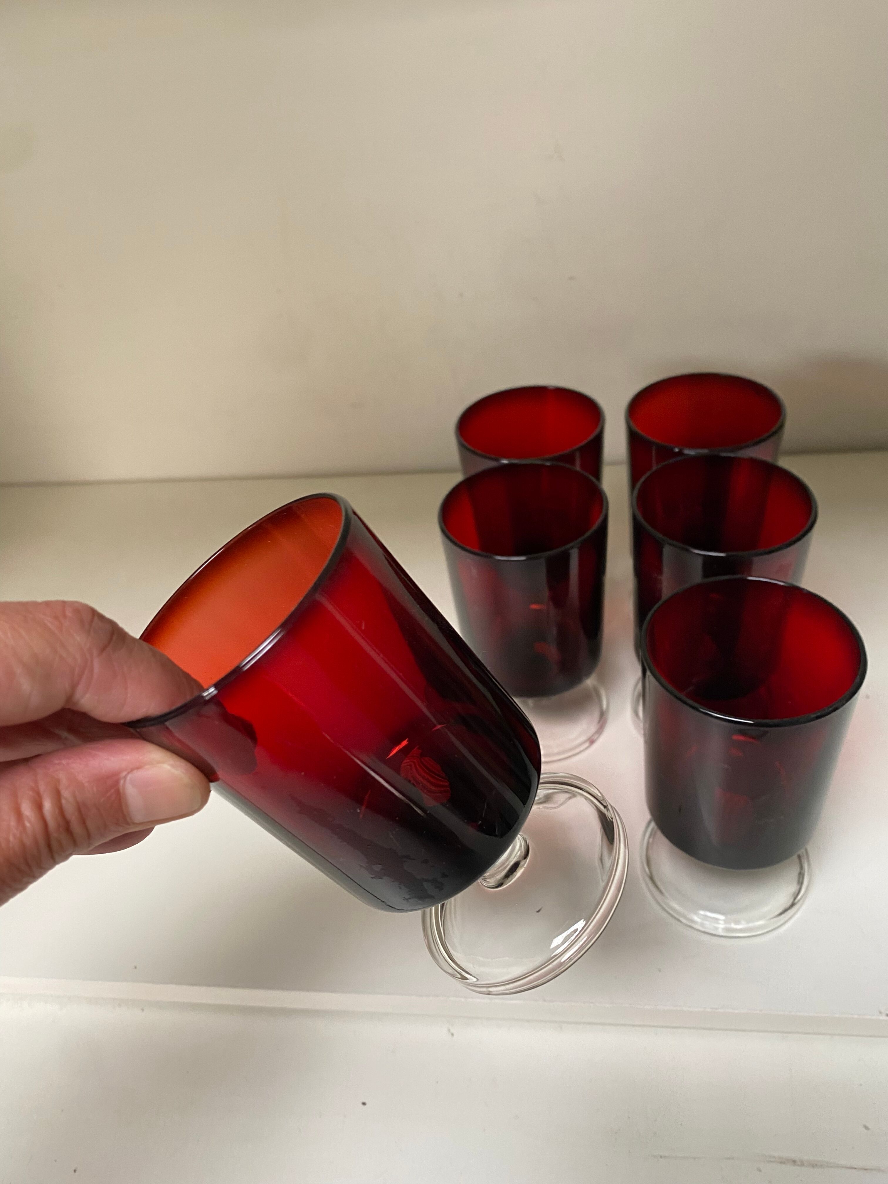 Set of 6 vintage red foot glasses