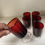 Set of 6 vintage red foot glasses