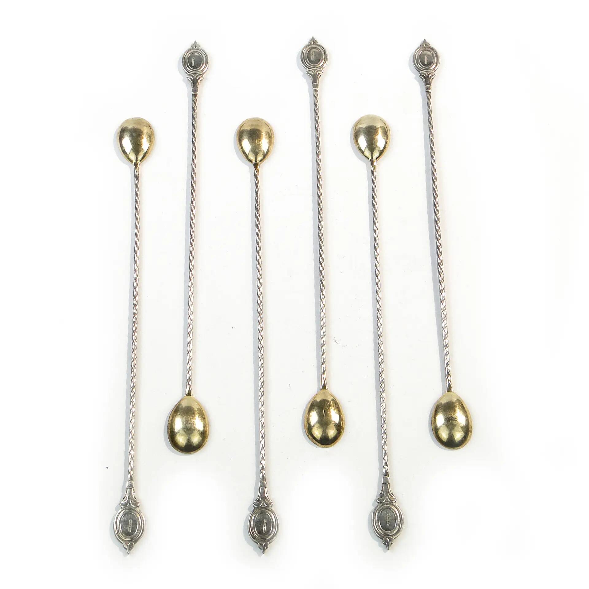Set of neoclassical cocktail spoons, silver-plated brass, G.A.B., Sweden, 1930s