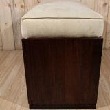 Art deco bench in beige velvet and veneer wood