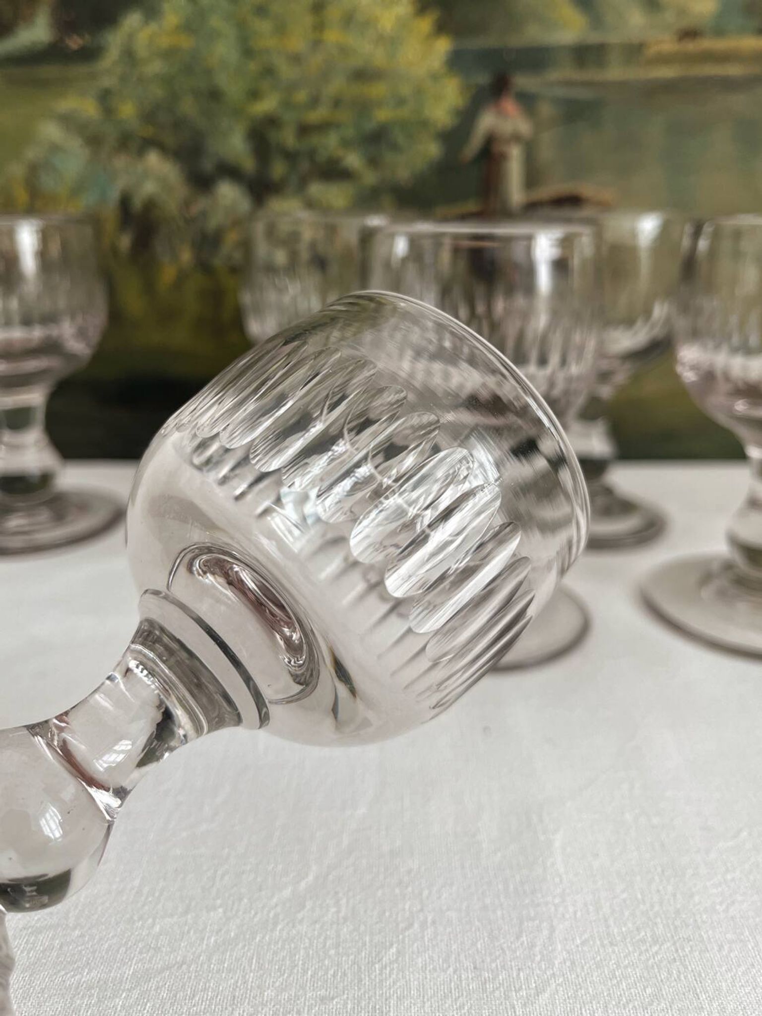 6 verres anciens à côtes creuses, fin 19ème