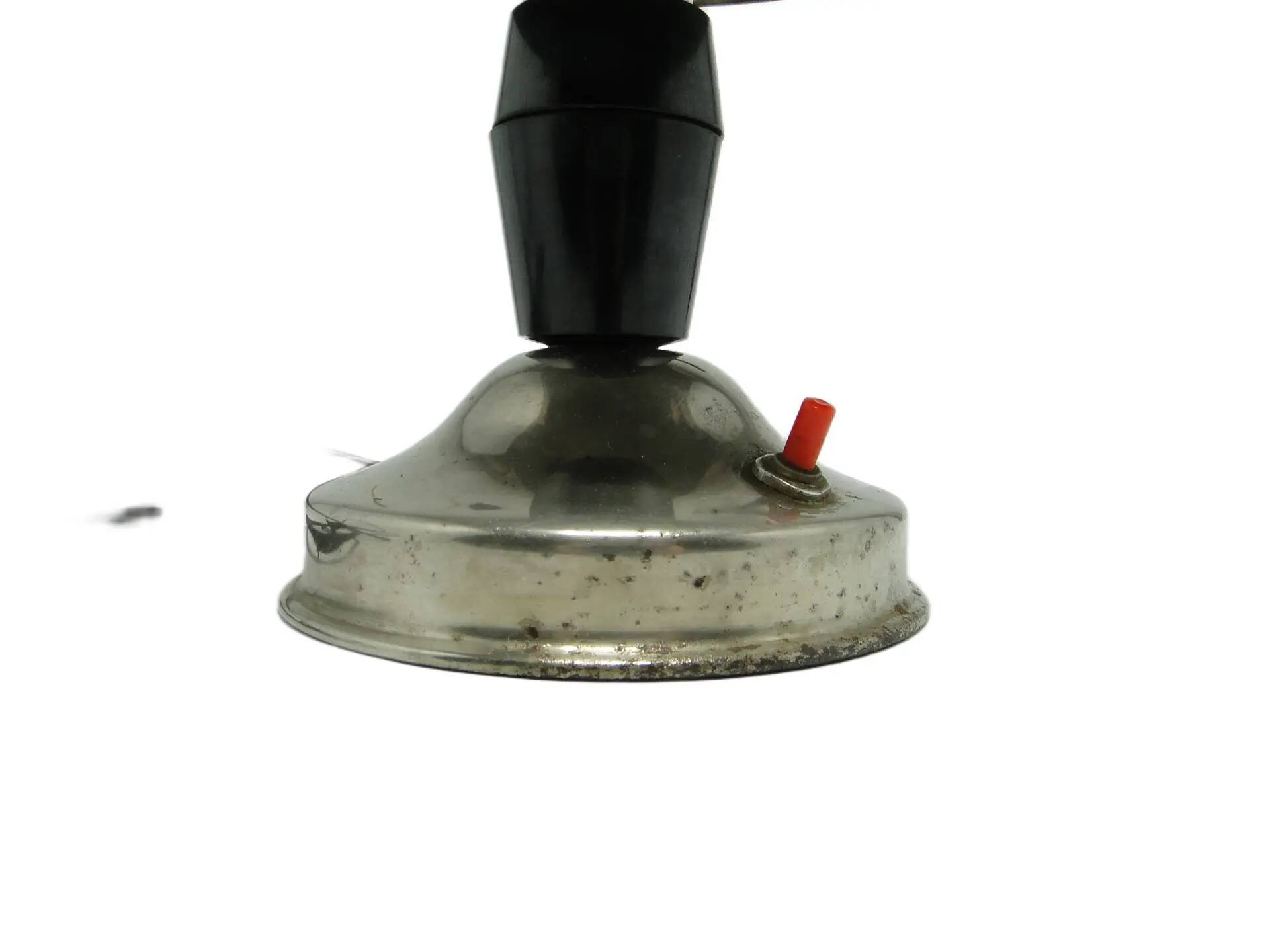 Mushroom table lamp, silver metal, black bakelite, Poland, 1950s