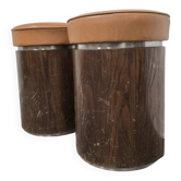 1970s Vintage Wooden Stool – Faux Leather Cushion & Aluminium Trim