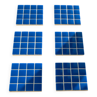 Glass Coasters - Glass Enamels - Mosaic - Handmade - Blue - Set of 6