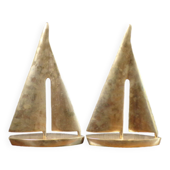 Pair of brass sailboats h=32cm