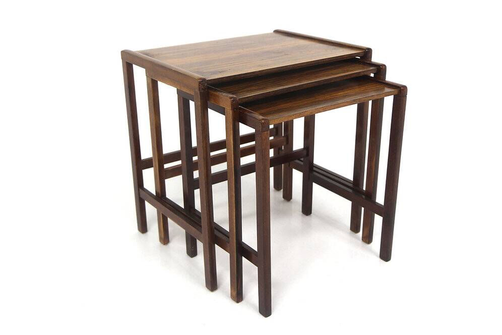 Set of 3 Scandinavian nesting tables in rosewood, Sweden, 1960.
