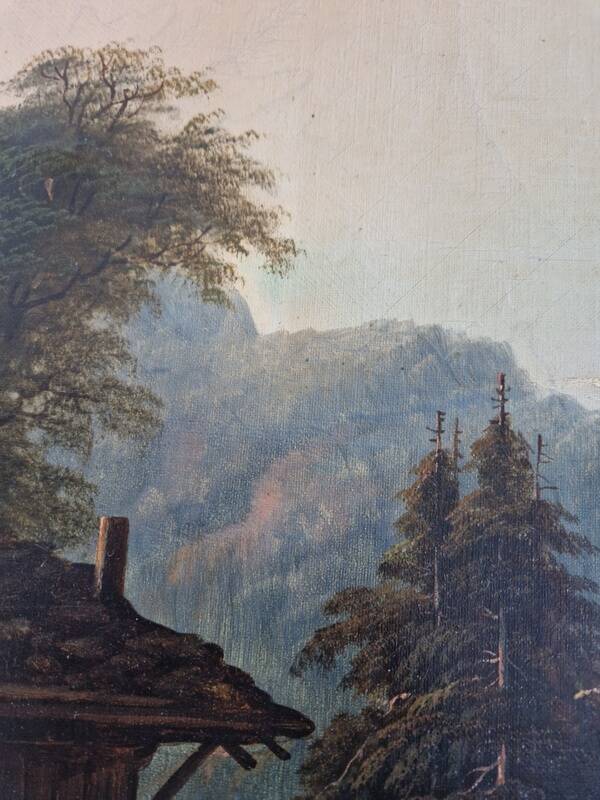 August Achilles (1798-1861) - Oil on canvas - Lakeside landscape in Switzerland