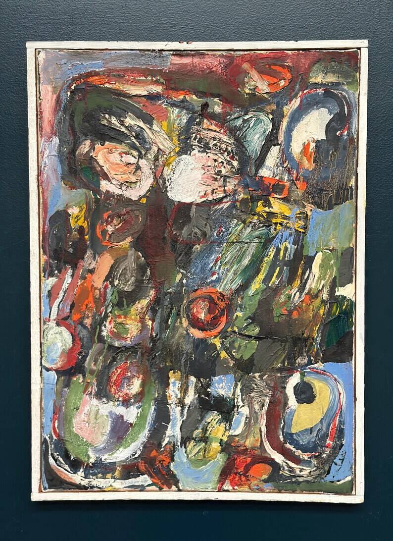 Original Swedish Oil on Canvas – “Abstract Composition” by Valter Gibson – Dated 1965 – Vintage & Framed