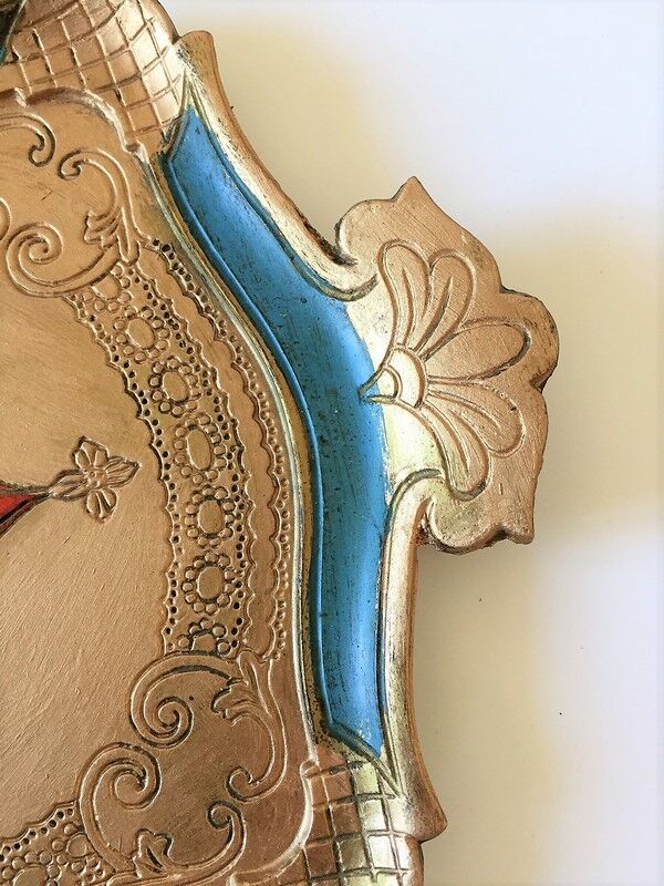 Florentine wood tray painted gold, blue - red