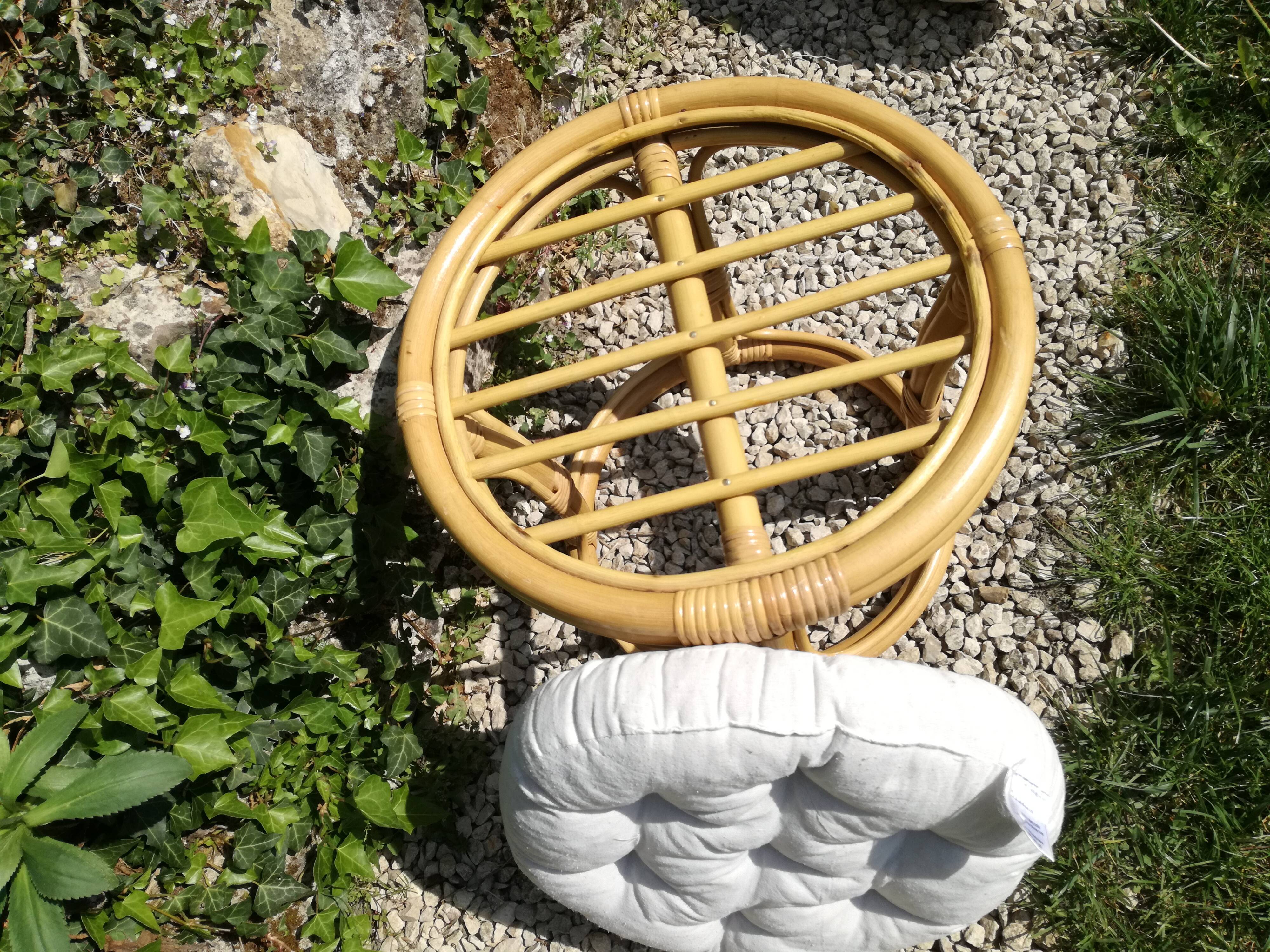 Rattan and bamboo pouf