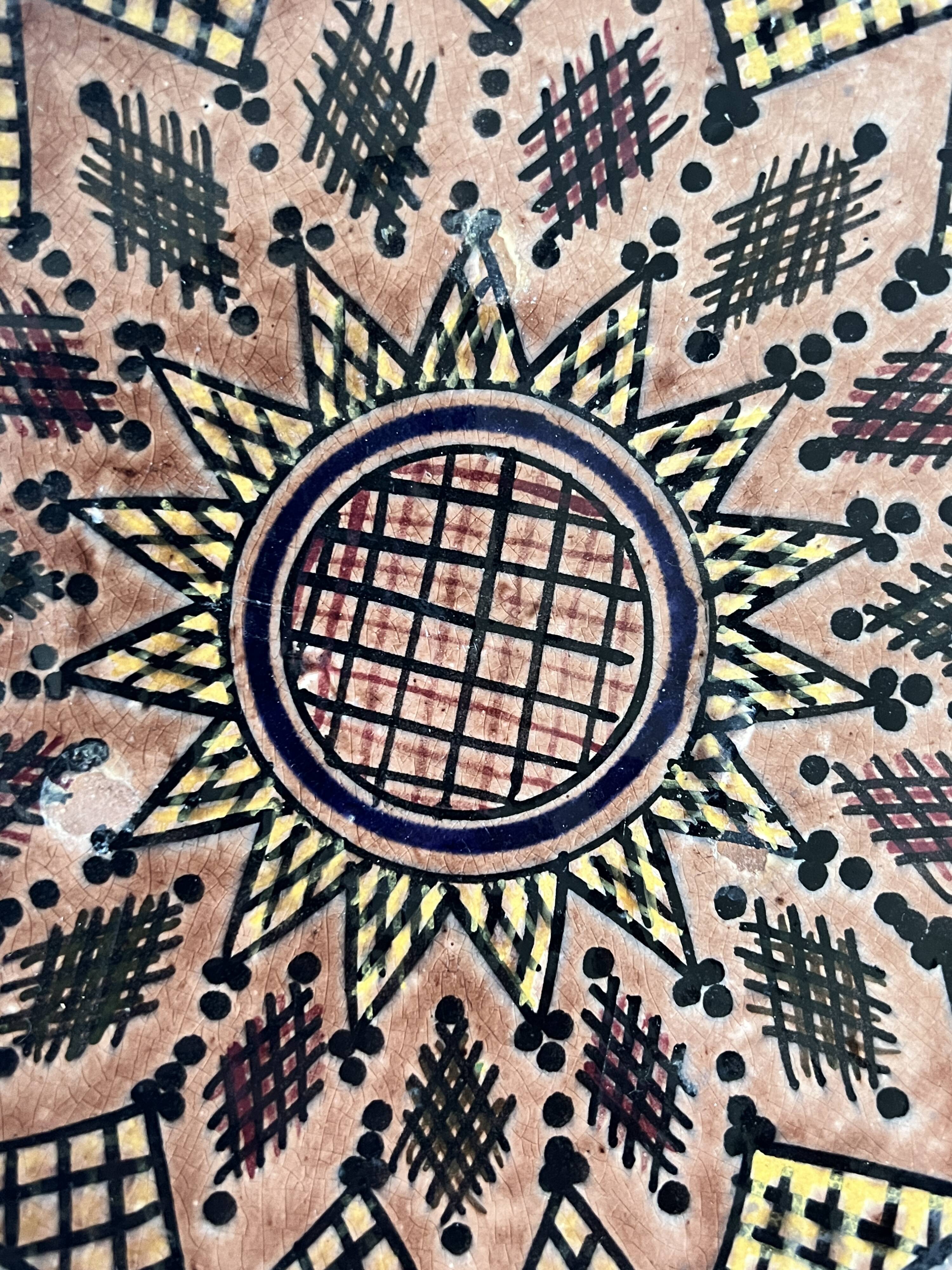 Vintage ceramic pottery salad bowl, signed, Berber work