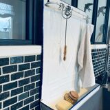 Old enamelled kitchen utensil display