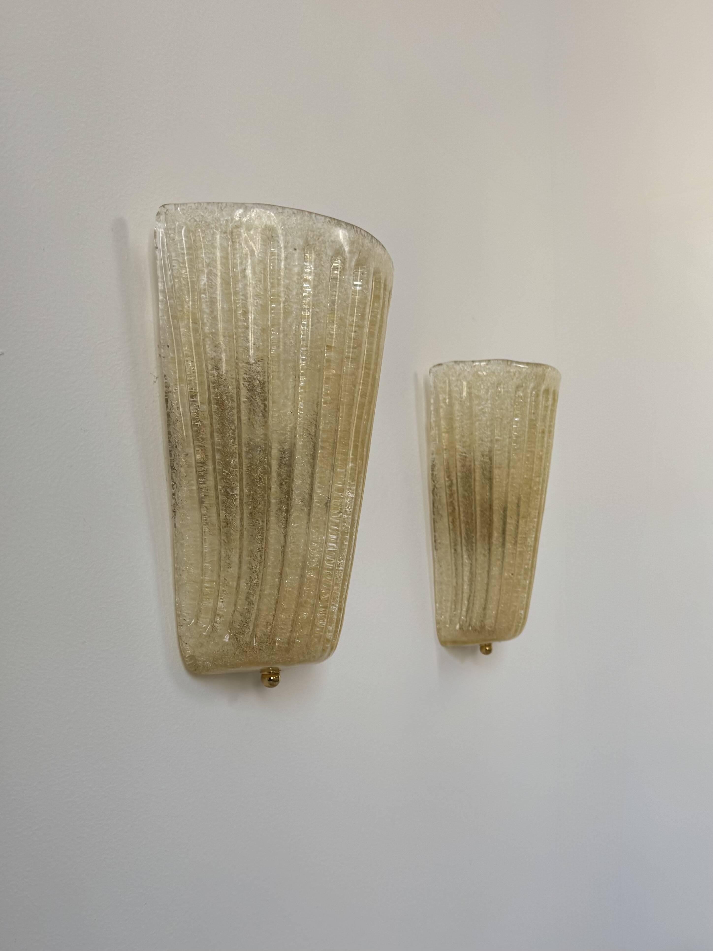Pair of vintage Murano glass wall lights, pressed moulded, Italy, 1980.