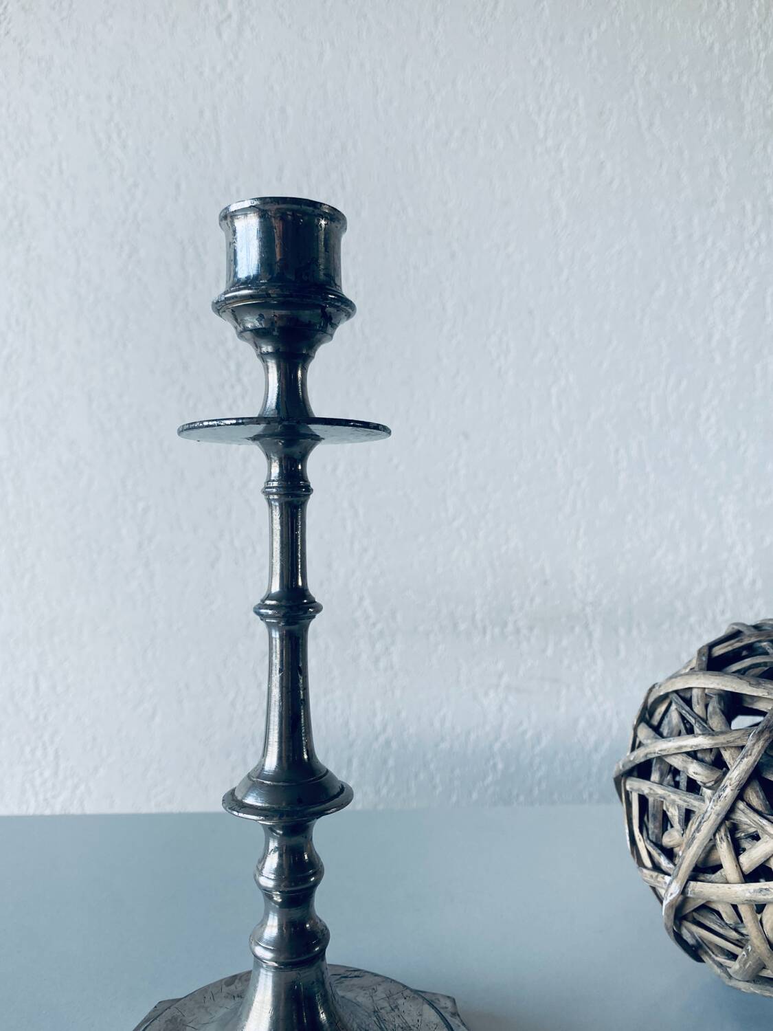 Silver metal candle holder