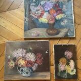 Set of 3 oils on canvas dahlias