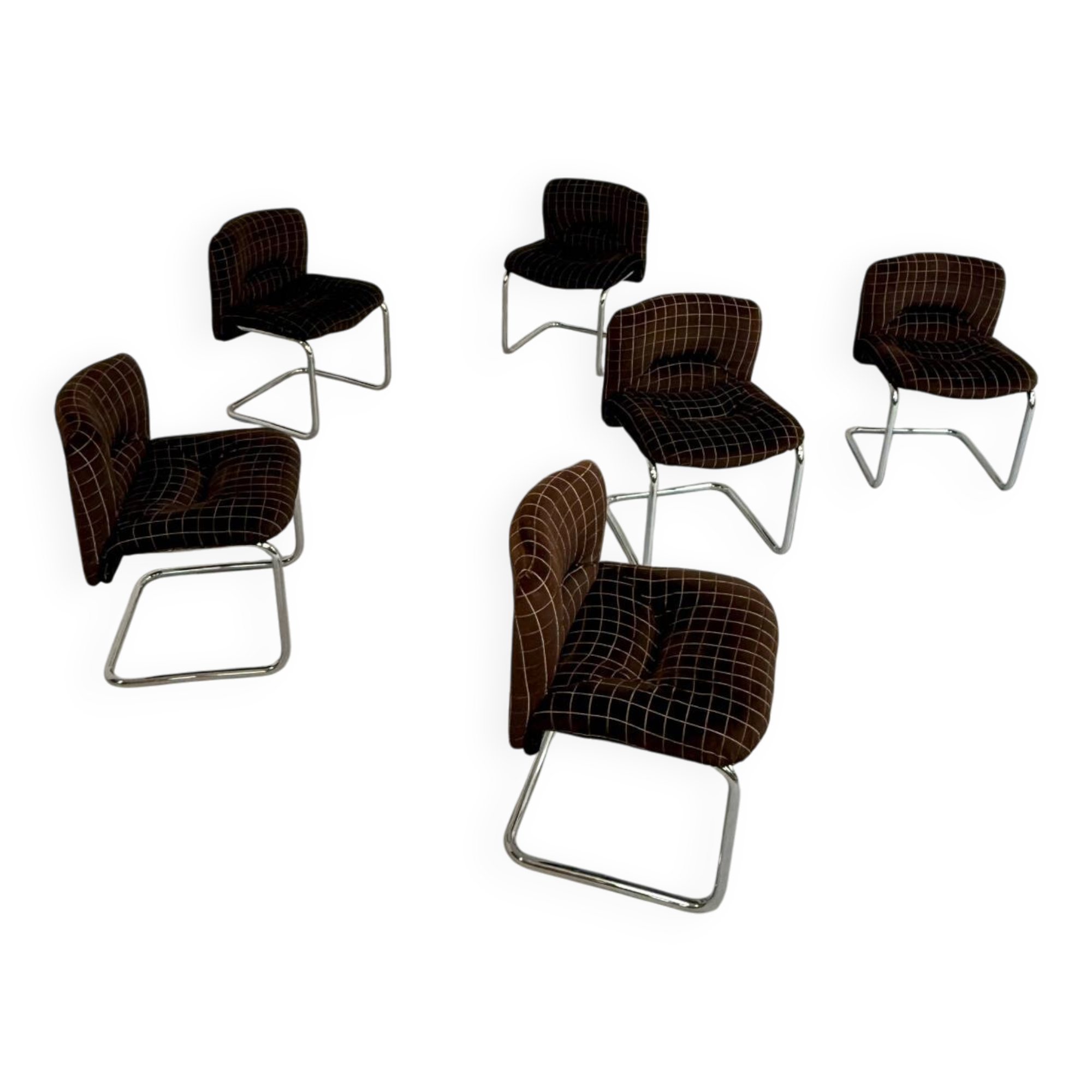 6 old tubular and velvet chairs Italian design from the 70s