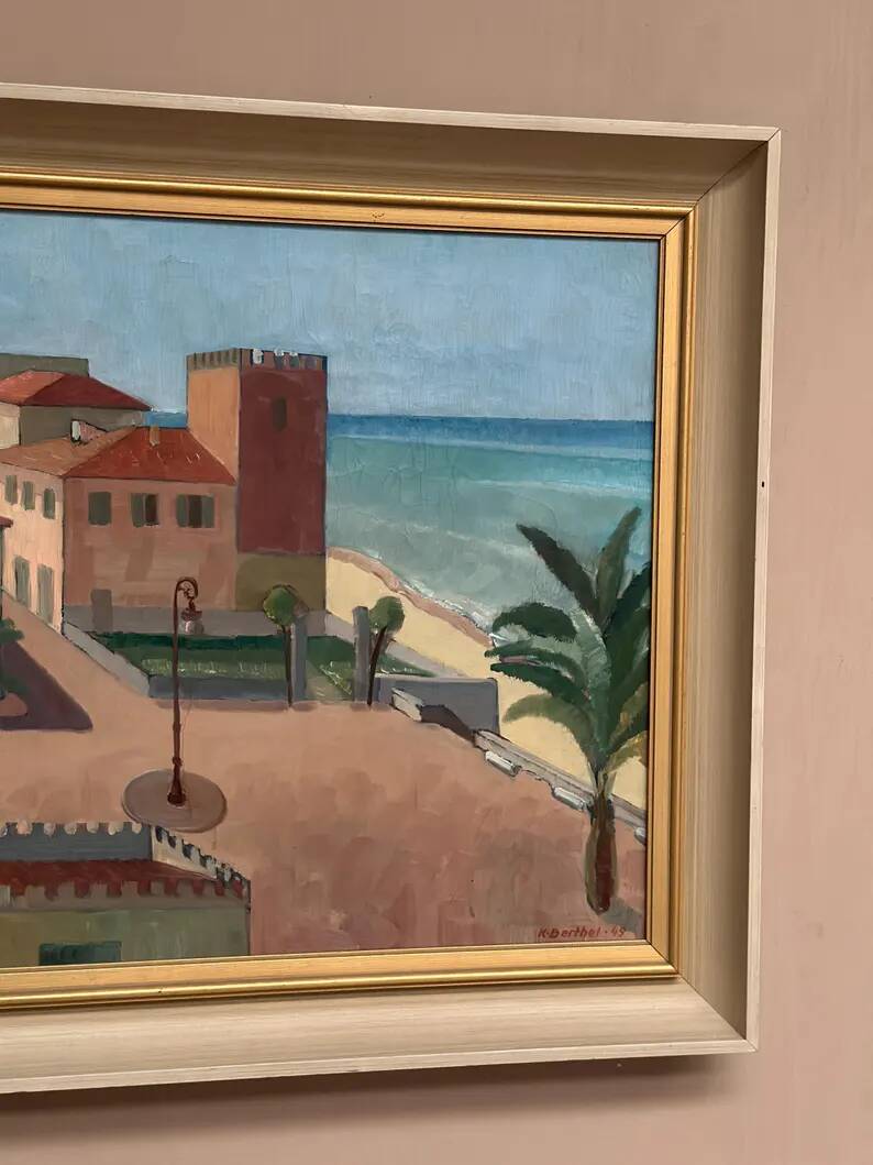 Original Swedish Oil on Canvas – “Motif from Italy” by K. Berthel – Signed – Dated 1949 – Vintage & Framed – 73 × 61 cm (28.7" × 24")