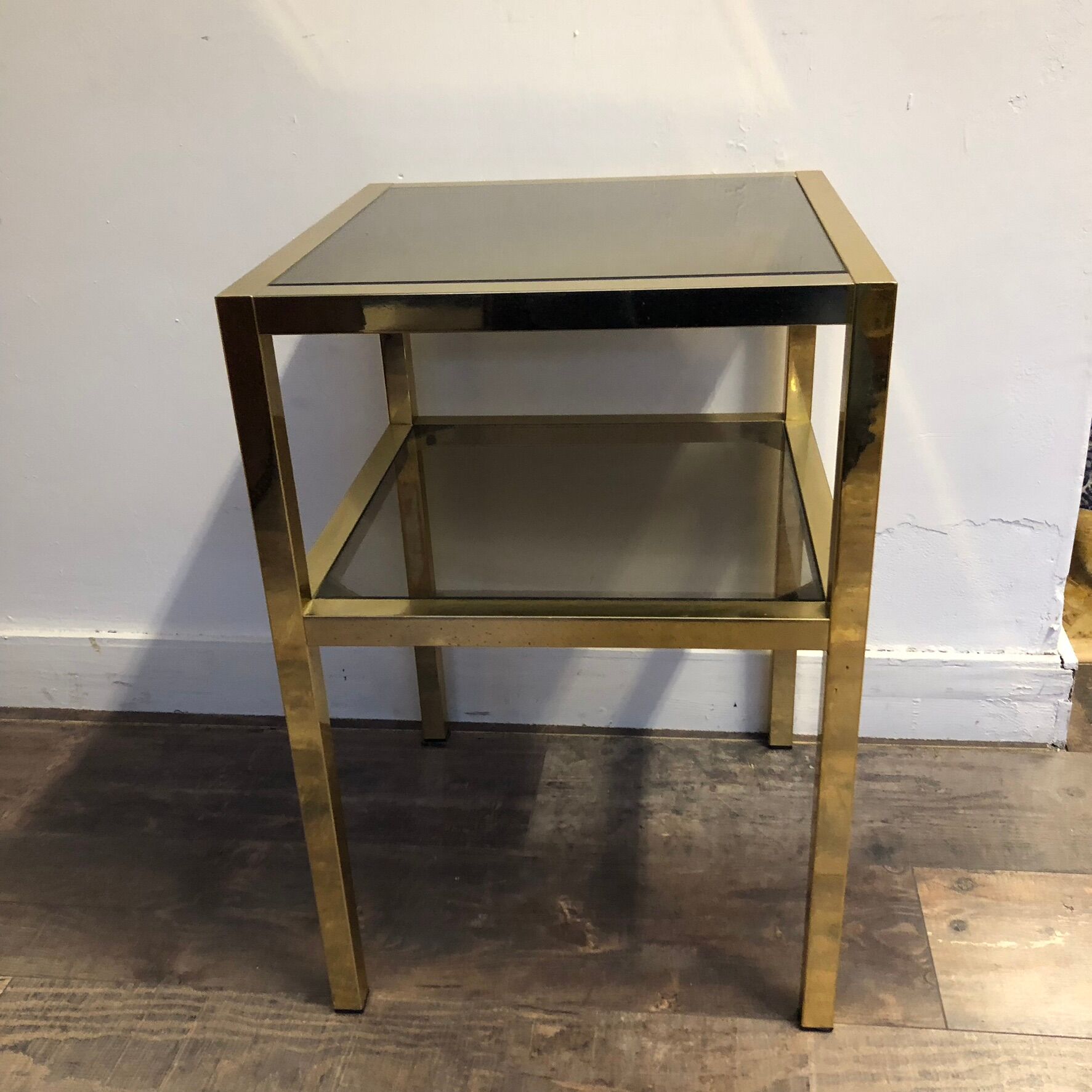 Small 2-Level Side Table in Brass and Glass, 1970s