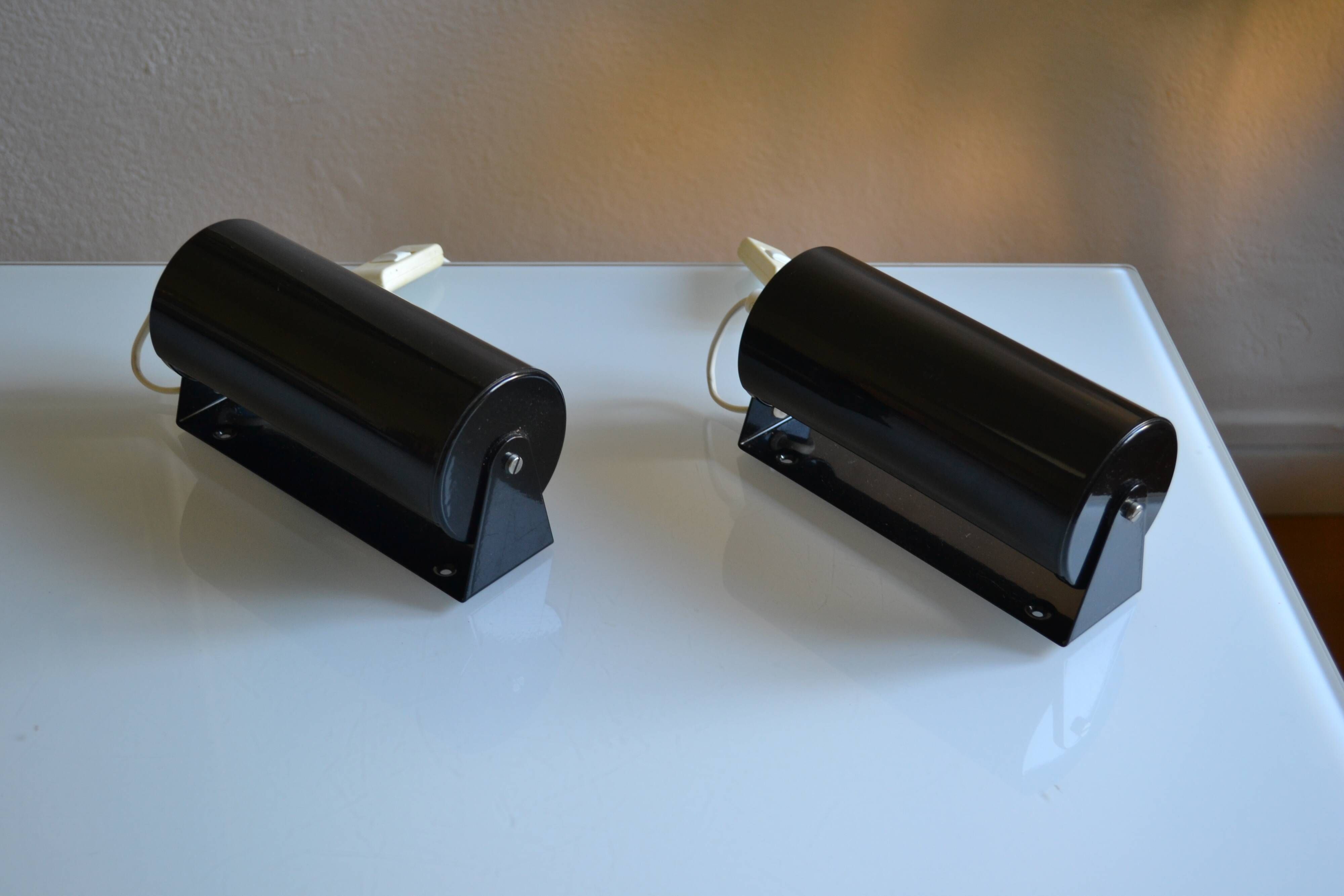 Pair of vintage Ikea 1980s Typ V 413 black wall lamps