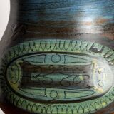 Vallauris, Modernist Vase, blue glazed ceramic, Jean de Lespinasse.