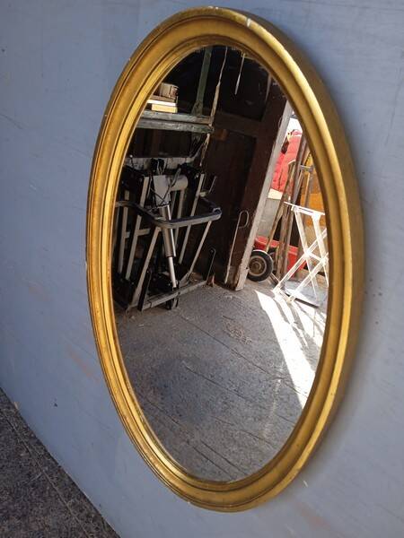 Gilded wood mirror period 1960 oval