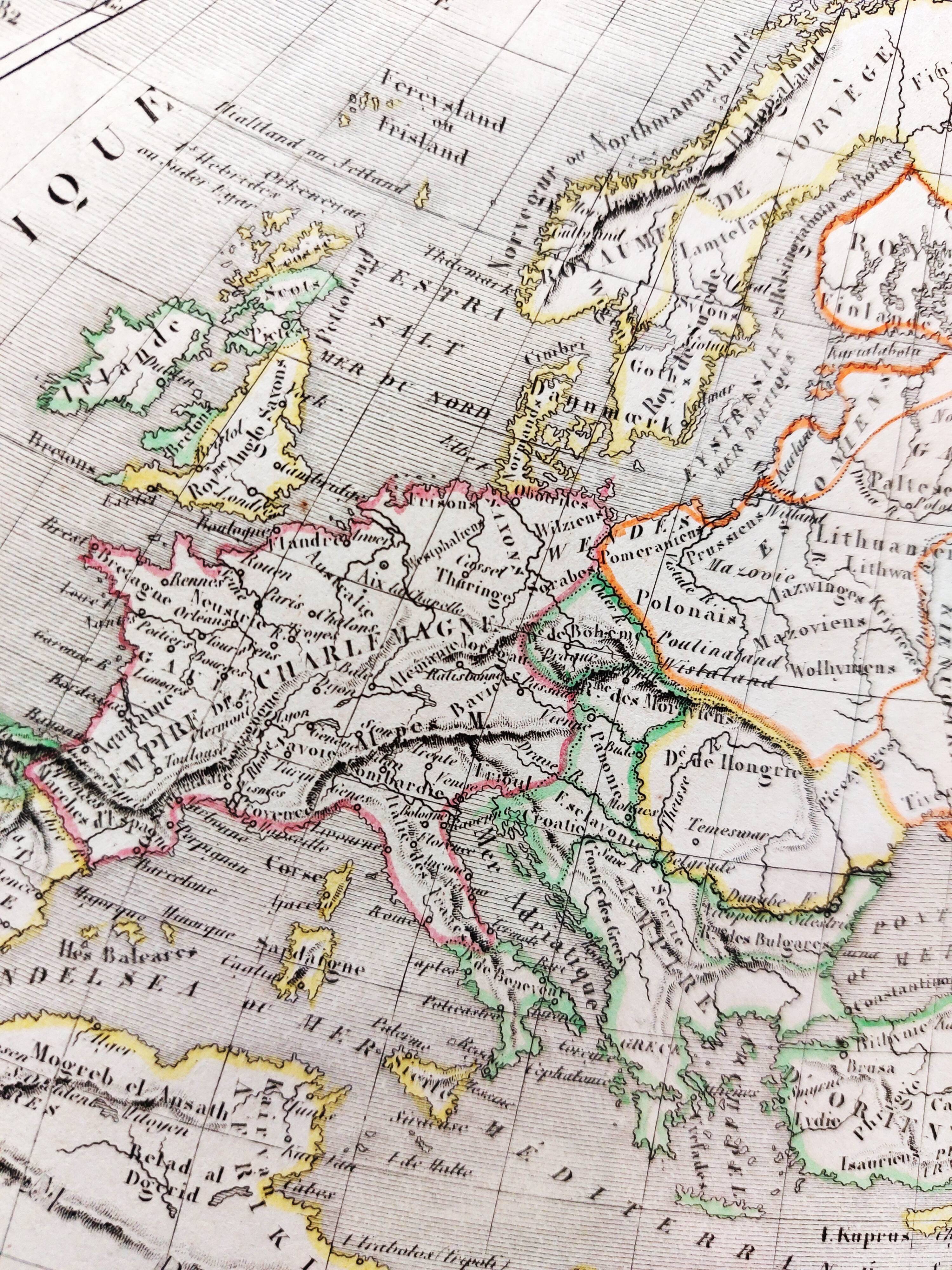 Carte ancienne de l'Europe géographie du Moyen-Âge - 1836
