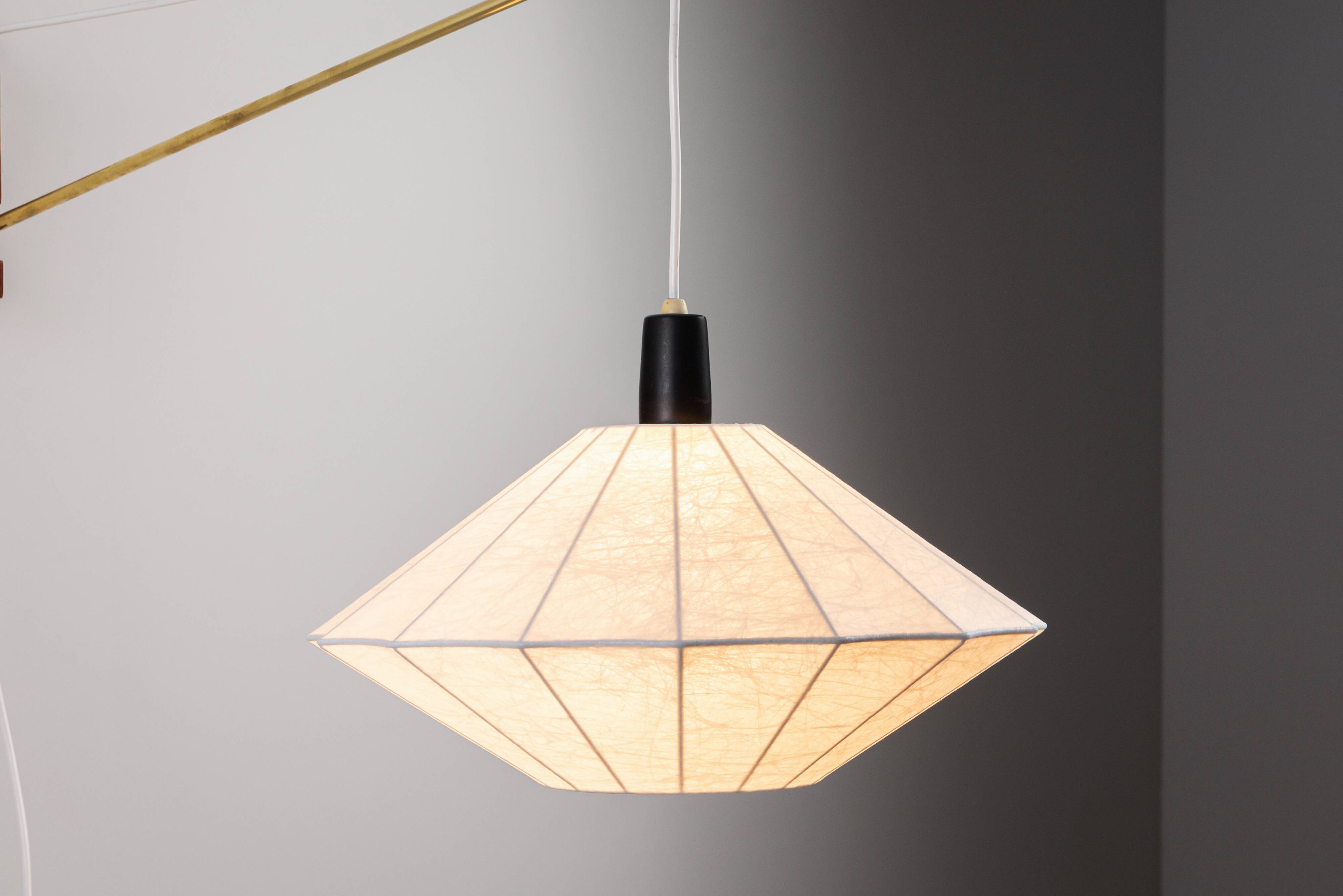 Suspendable wall lamp with brass and wood details