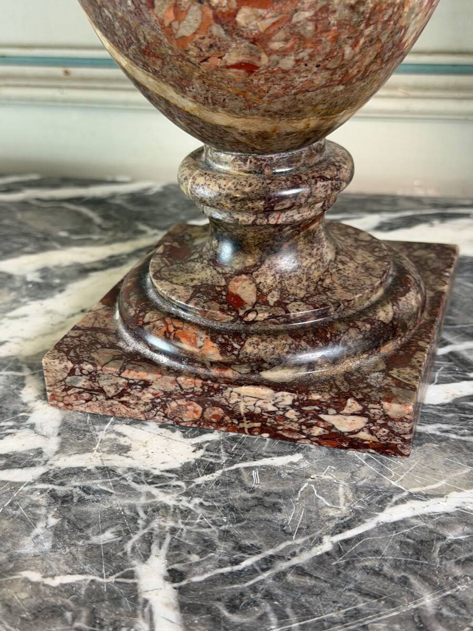 Pair of Sarrancolin marble urns, France 19th century