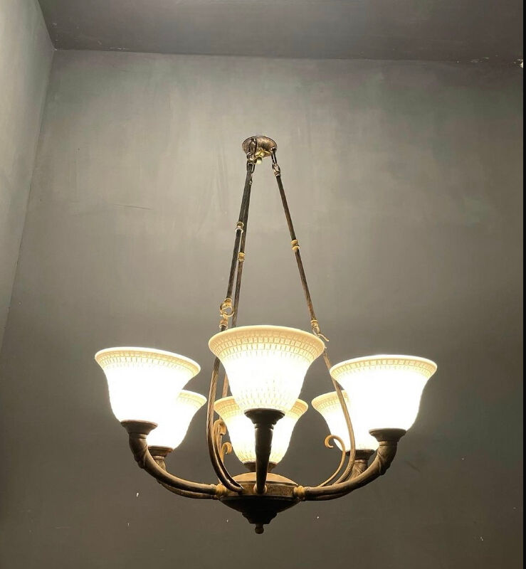 Vintage bronze Murano glass chandelier 1960s