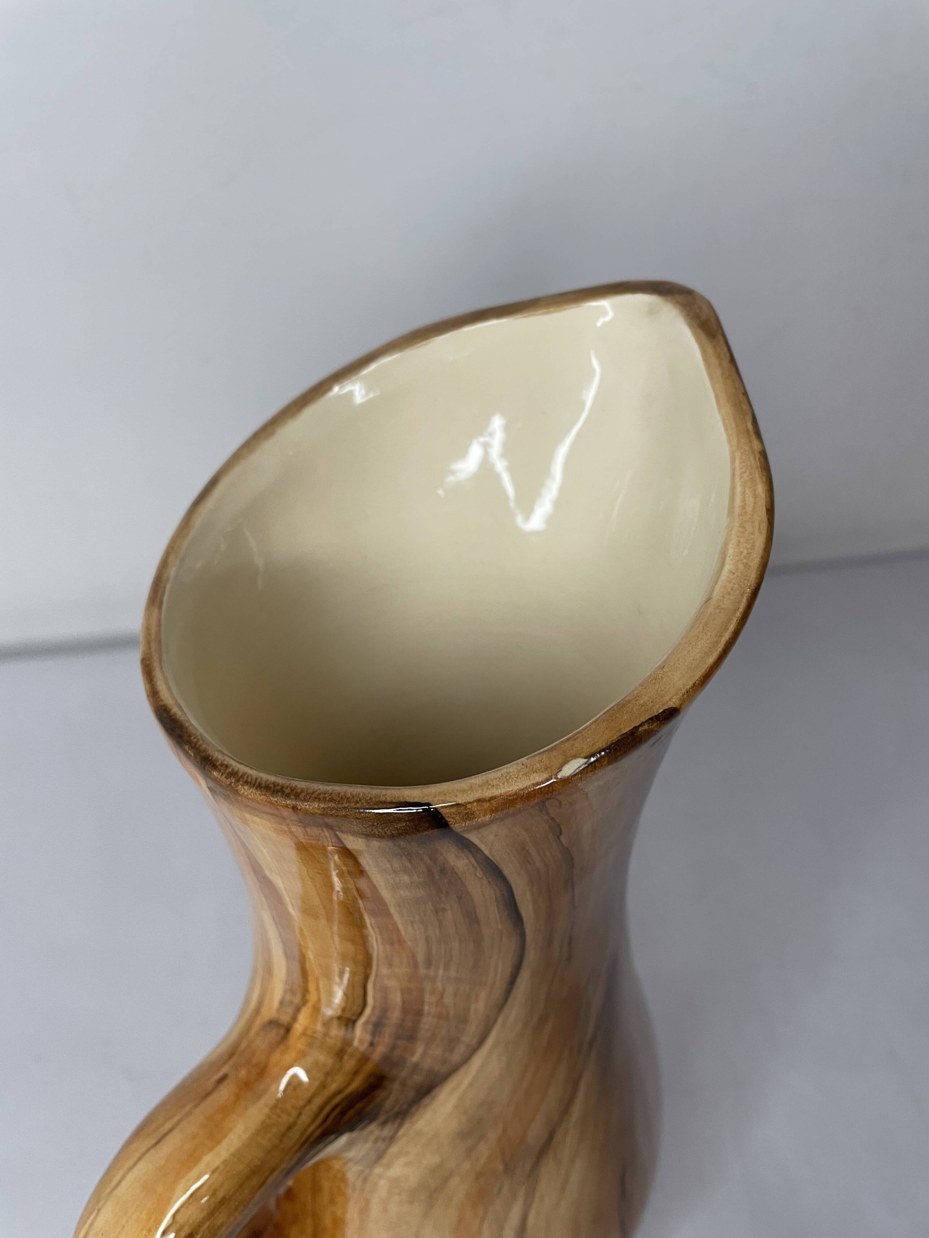 Wood imitation ceramic pitcher signed RDelarue