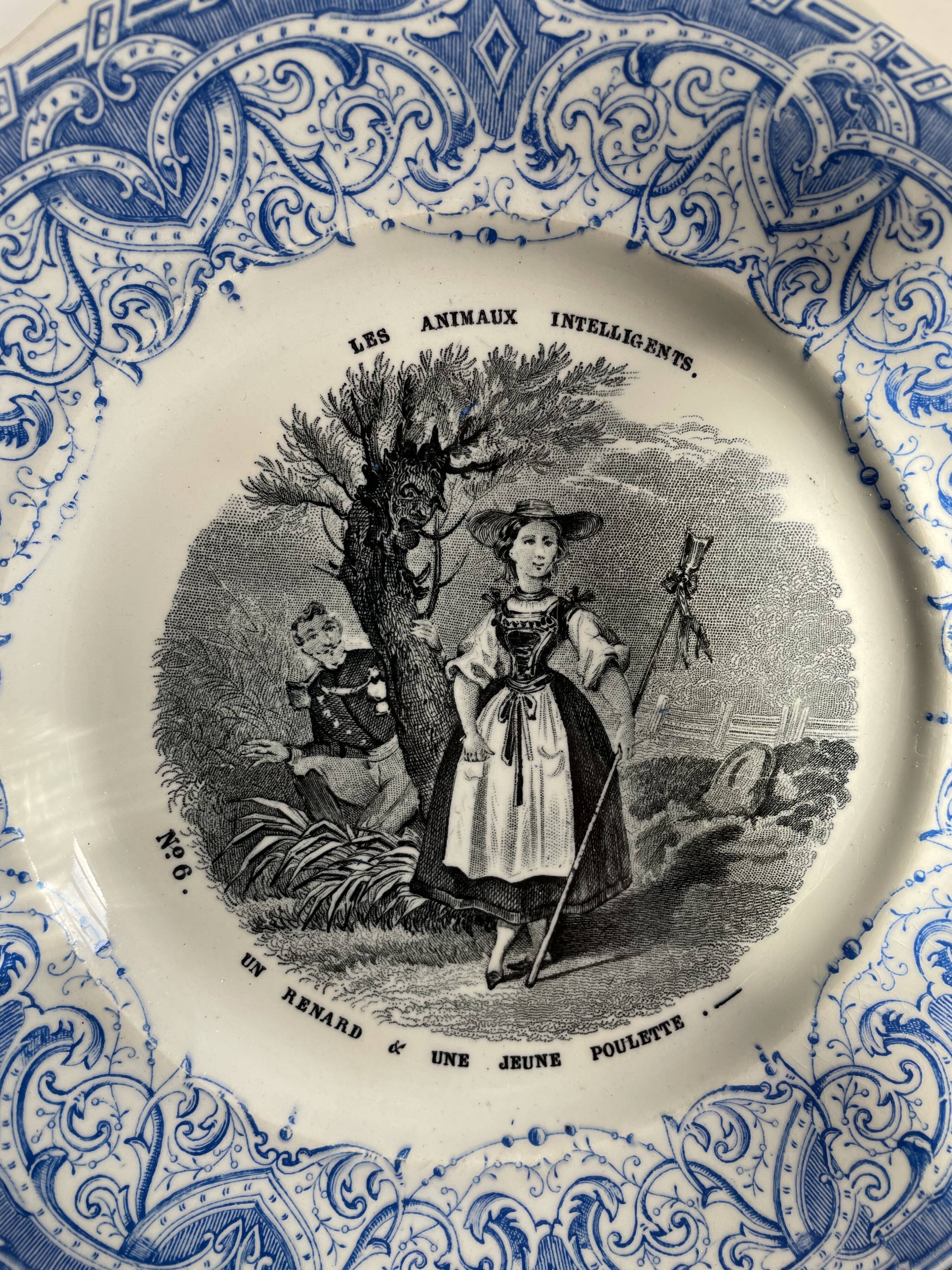 Set of 6 talking plates - creil and montereau France