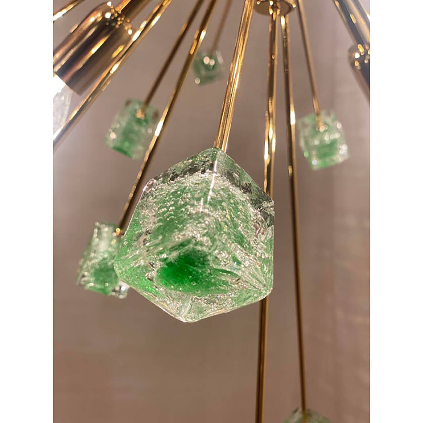 Green Cubes Murano Glass Gold Sputnik Candlestick