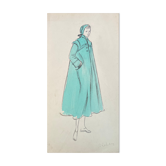 Painting painting fashion drawing women with blue coat years 30-50