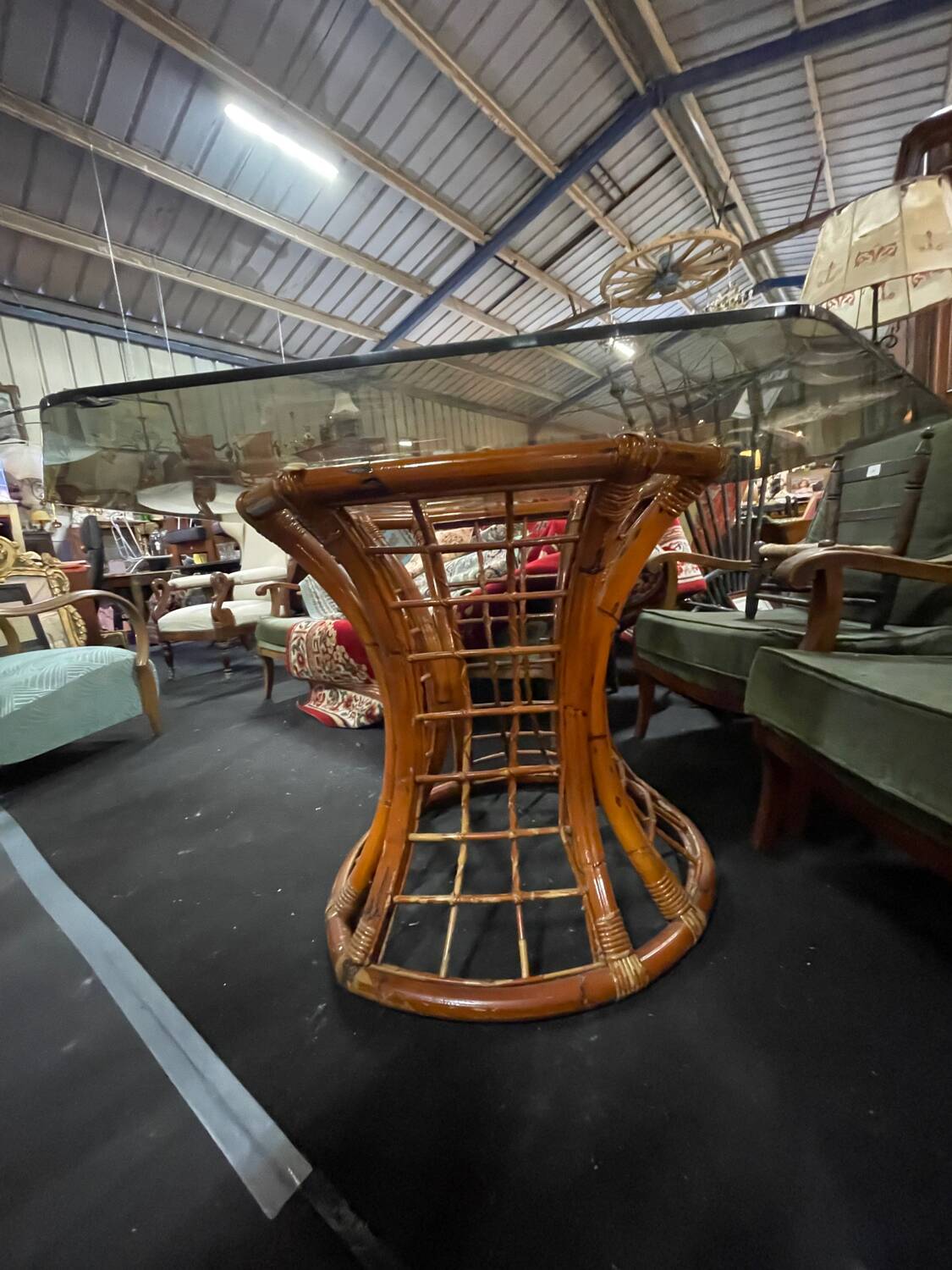 Bamboo leg & smoked glass table
